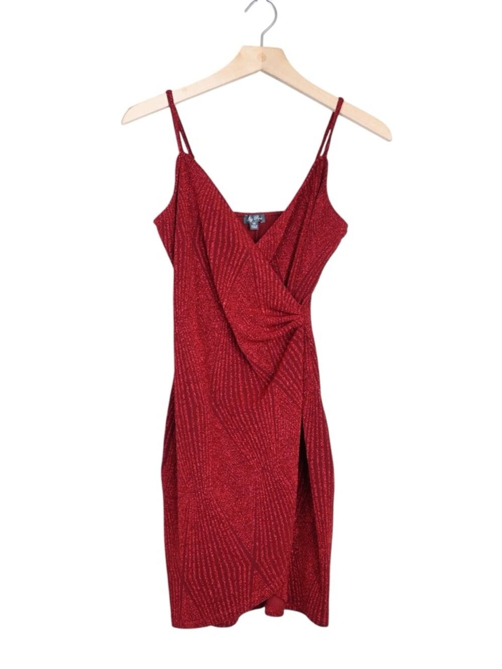 Lily Rose Women's XS Red Shimmer Knotted Side Wrap Fitted Cocktail Dress